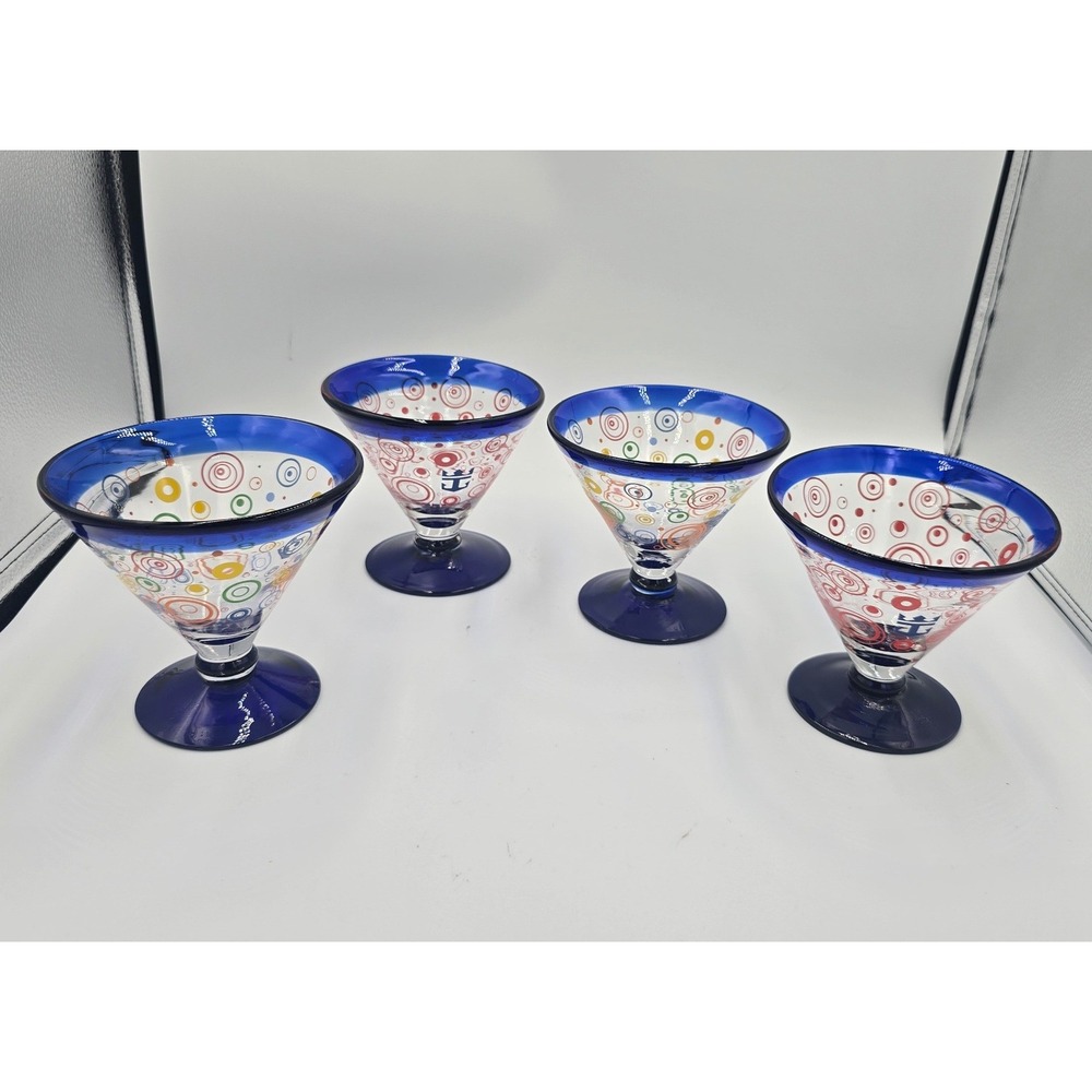 Royal Caribbean GIL NY Martini Glasses Set of 4 Cobalt Blue Rim 2009 Souvenir